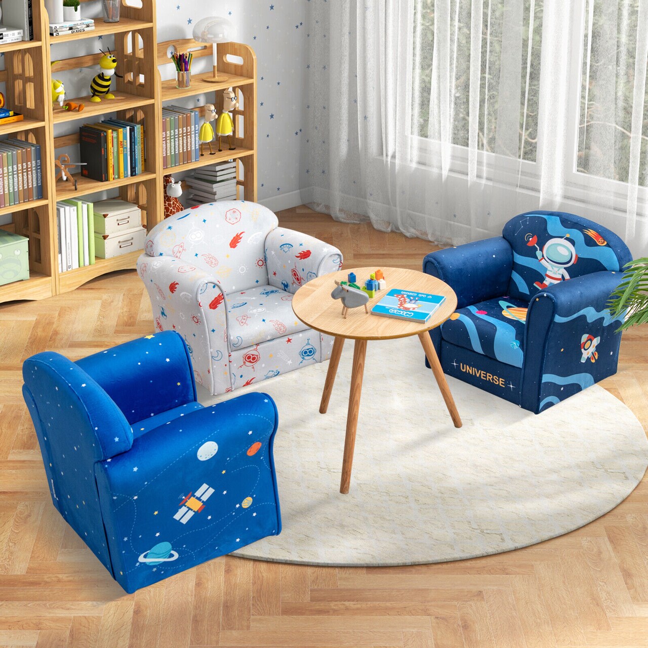 Toddler Upholstered Armchair With Solid Wooden Frame And High-density Sponge Filling